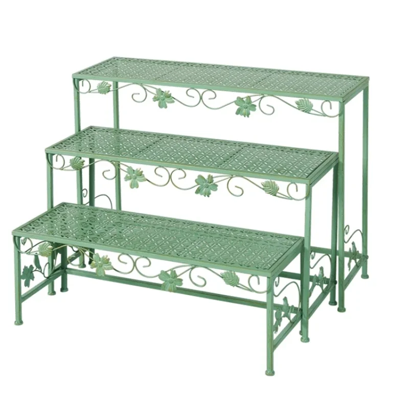 American retro outdoor garden wrought iron flower stand outdoor garden floor pot stand stepped multi-layer shelf