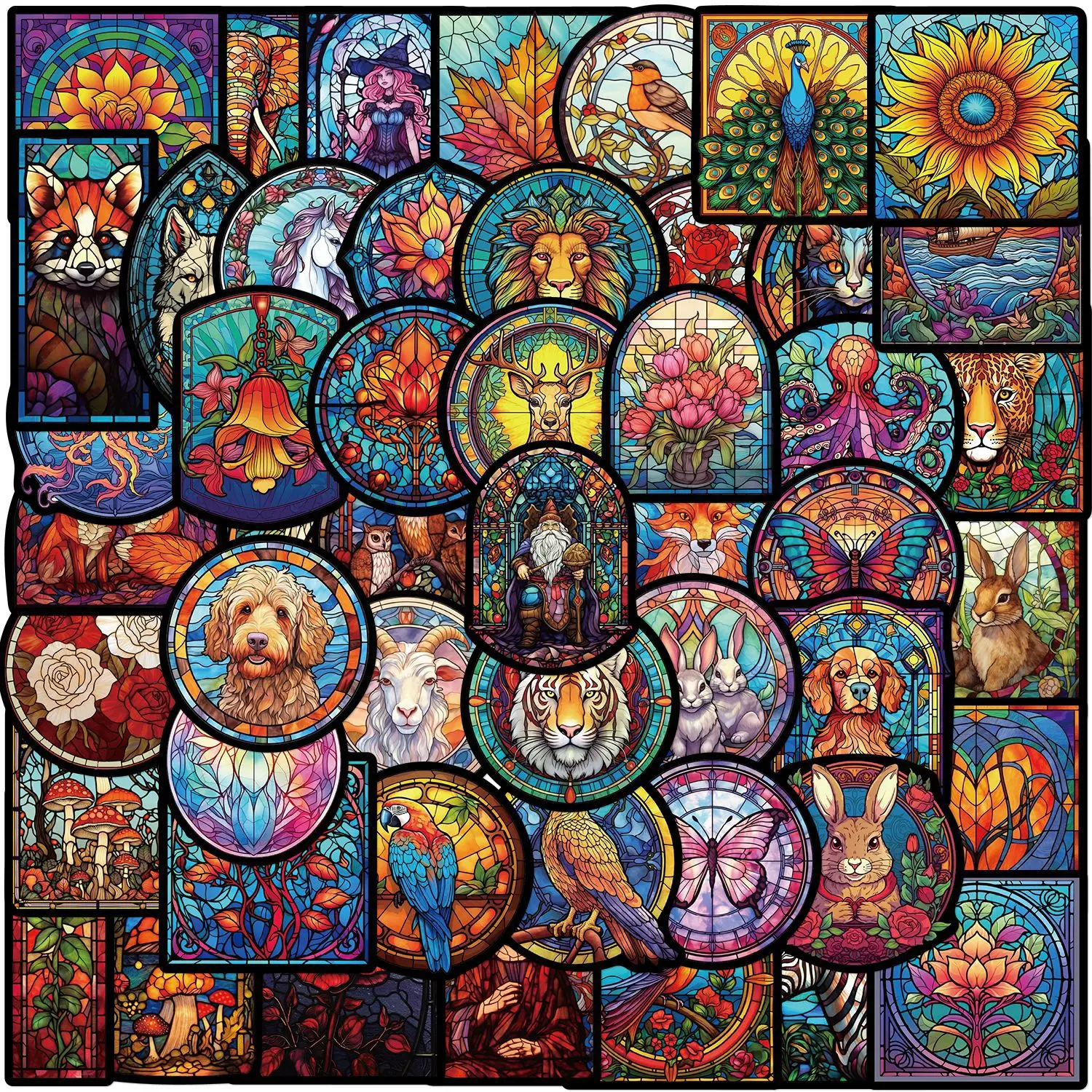 10/30/50PCS Elegant Stained Glass Style Art Graffiti Stickers for Water Cup Cell Phone Computer Notebook Stationery Luggage