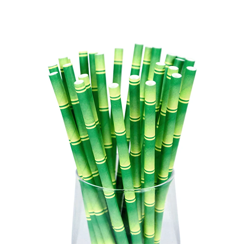 

25pcs Green Bamboo Striped Straws Disponsable Paper Straw Juice Cocktail Drinking Straw Wedding Birthday Bar Party Decor Supply