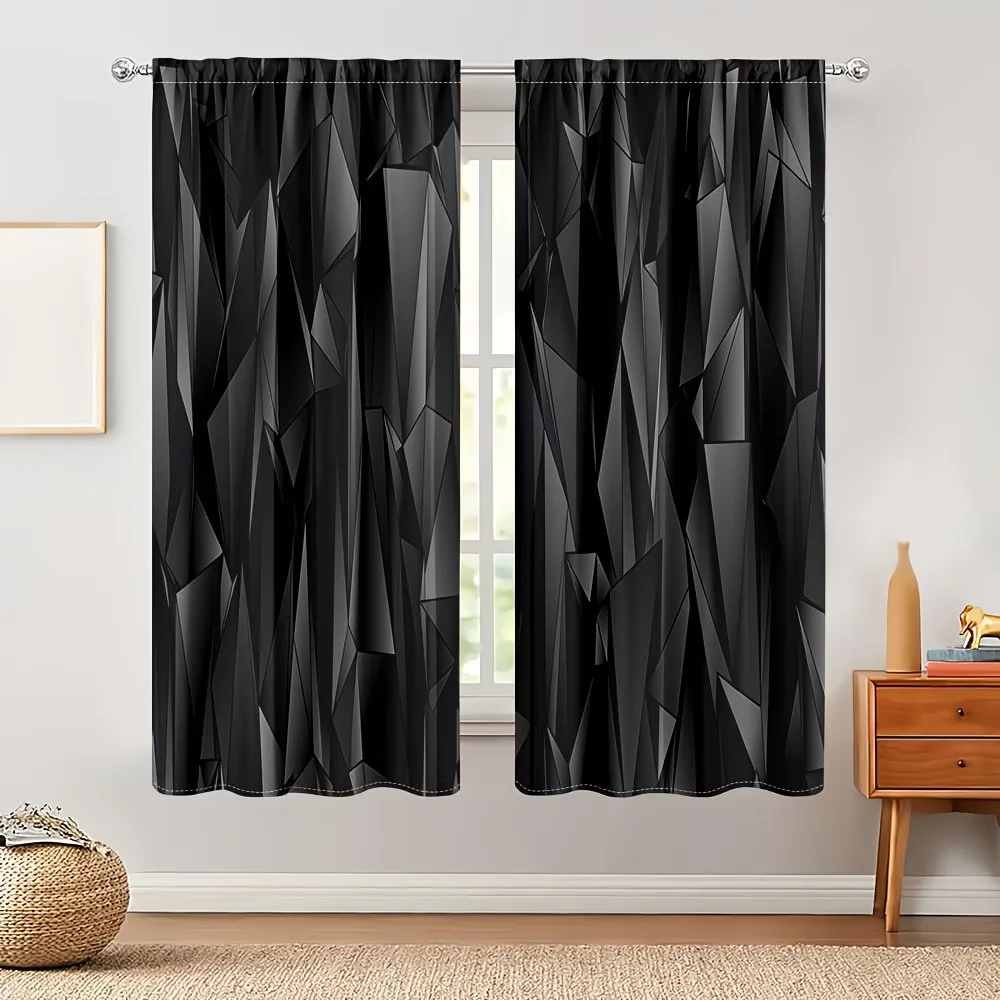 

2Pcs Curtain Three-dimensional black and gray geometric shapes Window Drapes for Bedroom Living Room Decoration Window Treatment