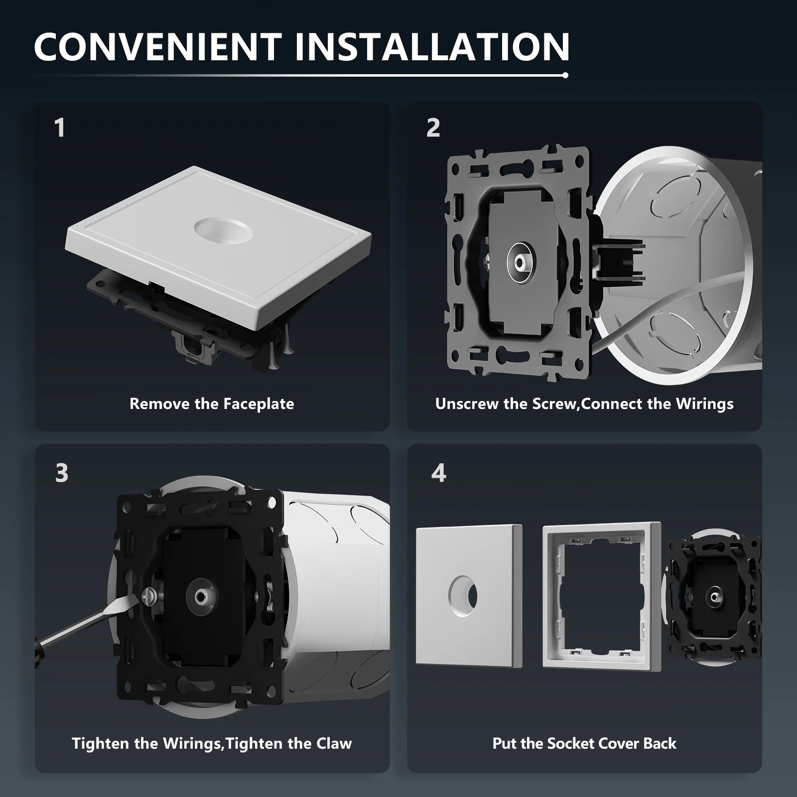 BSEED Wall Sockets Computer CAT6 Home TV Satellite Socket Plastic Panel Telephone Outlet 80mm E-Series Free Combination