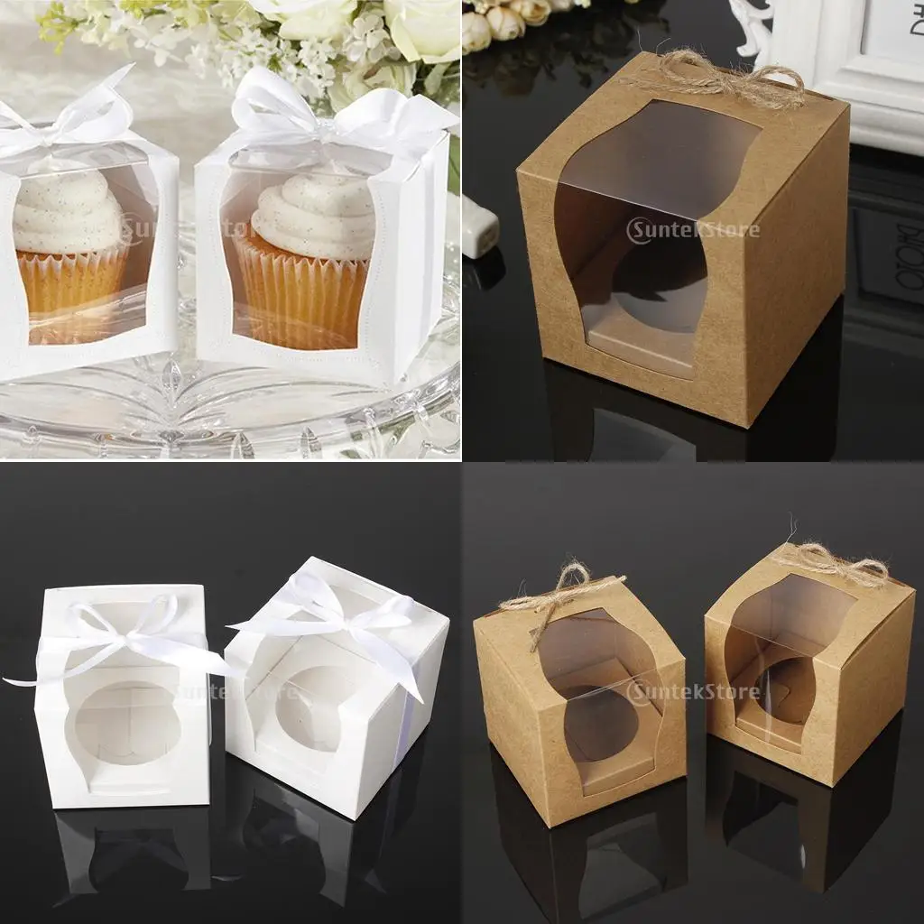 Caja de papel Vintage para cupcakes, caja de panadería con papel de ventana con cuerda, regalo de cumpleaños y recuerdo de boda, Mini caja de embalaje, 12 piezas por juego