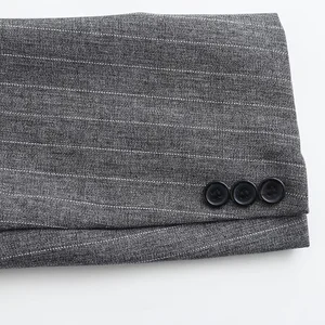 Willshela-Blazer Phụ nữ sọc đơn với túi, cổ chạm khắc, tay áo dài, quần áo phụ nữ sang trọng, thời trang cổ điển 8 Bán hàng chính Blazer Elastano - №6