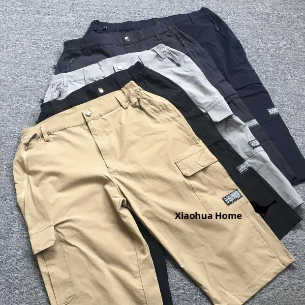 

Men's Summer Outdoor Qui Dry Elastic Multi-ket Workwear orts Six-Seven Parts Mid-High Waist Straight Leg Casual Pants
