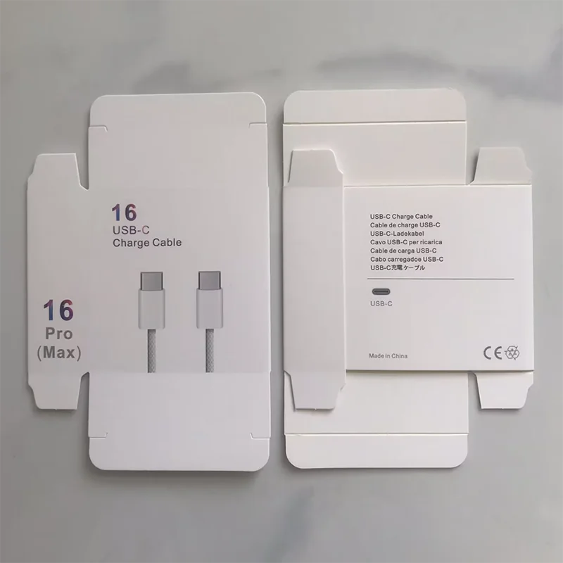 500PCS Empty White Paper Package Box for iphone 16 16 Pro charger cable data line Small phone accessories Retail Display