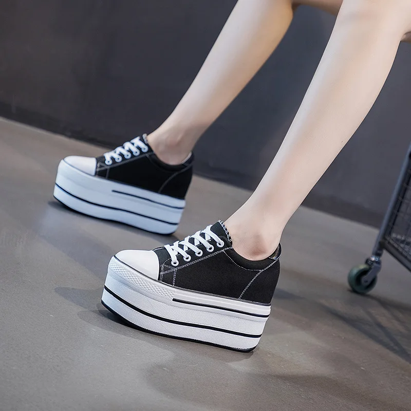 NEW Fashion Canvas Shoes Breathable Women Super High Heel Sneakers Platform Shoes Women Autumn Women's Chunky Vulcanize Sneaker - view 3