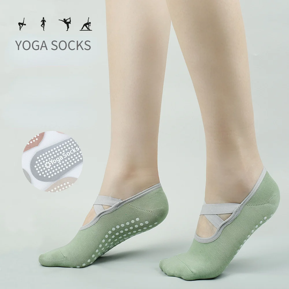 

1 Pairs Fashion Professional Cross-strap Open-back Yoga Socks Women's Non-slip Pilates Dance Indoor Floor Sport Socks