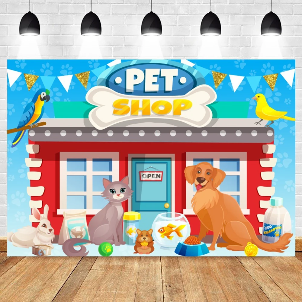 Pet Shop Theme Photography Backdrop Cartoon Cats Dogs Store Kids Birthday Party Decoration Photographic Background Photo Props