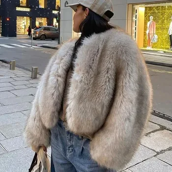 Image Lconic Street Fashion Luxury Brand Gardient Cropped cropped Faux Fur Coat Women Winter Hot Cool Girls Fluffy Short Fur Jacket