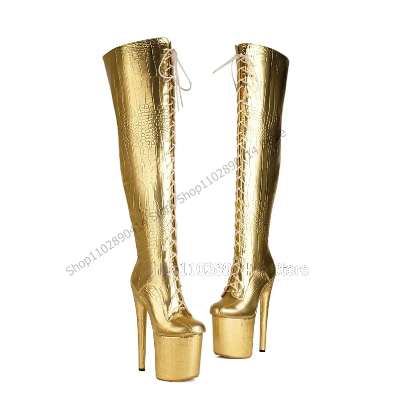 

Multi Colors Super High Platform Cross Tied Boots Thigh High Women Shoes Stilettos High Heels Fashion 2023 Zapatos Para Mujere