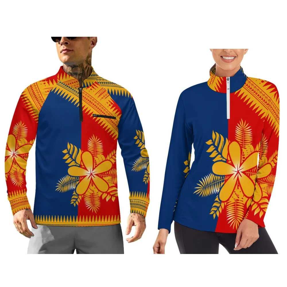 

Спортивная одежда с длинными рукавами. Одежда для пар с настраиваемыми полинезийскими цветочными узорами. Удобная спортивная одежда.