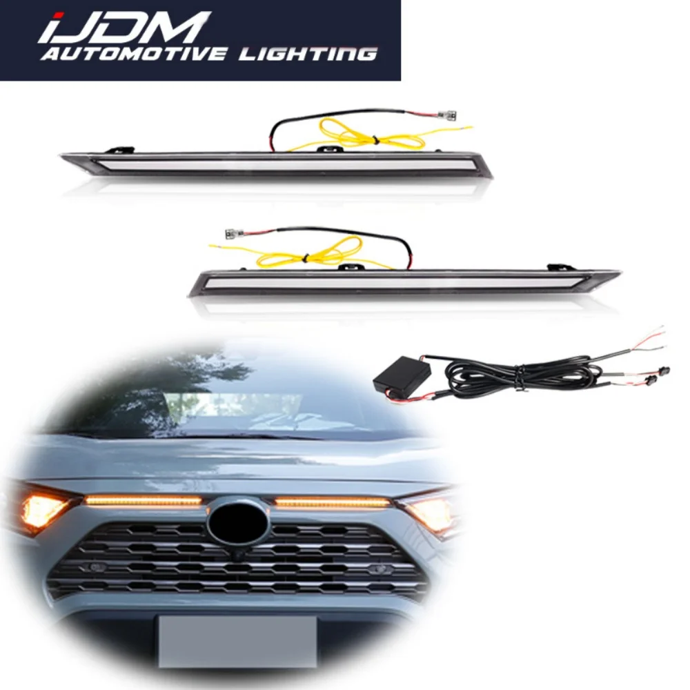

For Toyota RAV4 2019 2020 2021 Dual-color White LED Front Engine Bay Hood DRL Running Lights w/ Dynamic Amber Turn Signal Lights