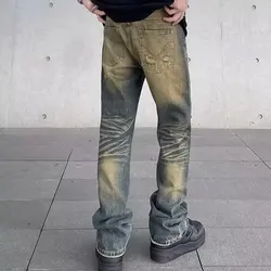 Flared Jeans for Men Baggy Wide Leg Street Vintage Designer Summer Streetwear Trousers Autumn Fashion Y2k Original Denim Pants