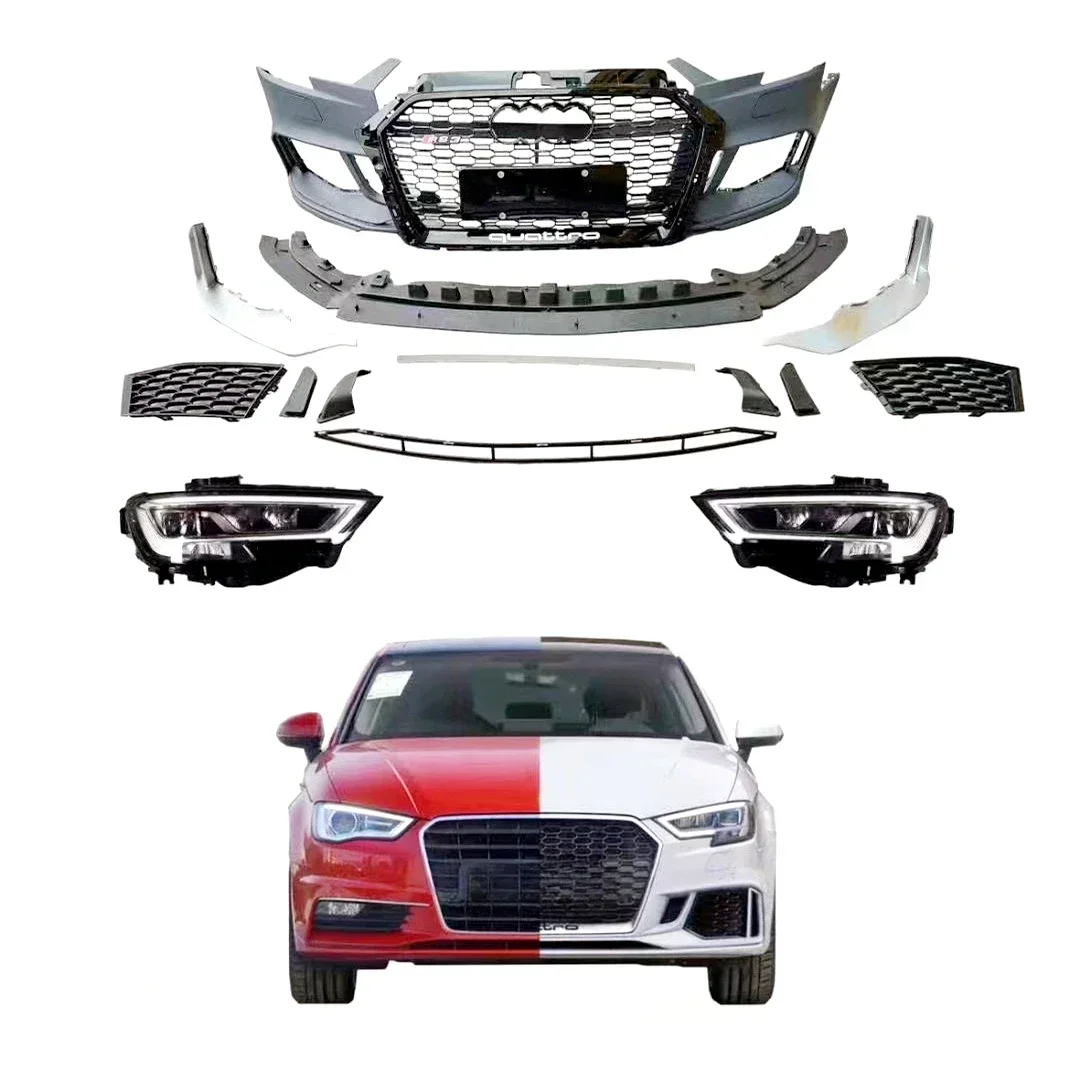 

ApolloAuto Front Bumper With Led Headlights A3 S3 8V Facelift 2017-2019 RS3 Type Car Bumpers Parts