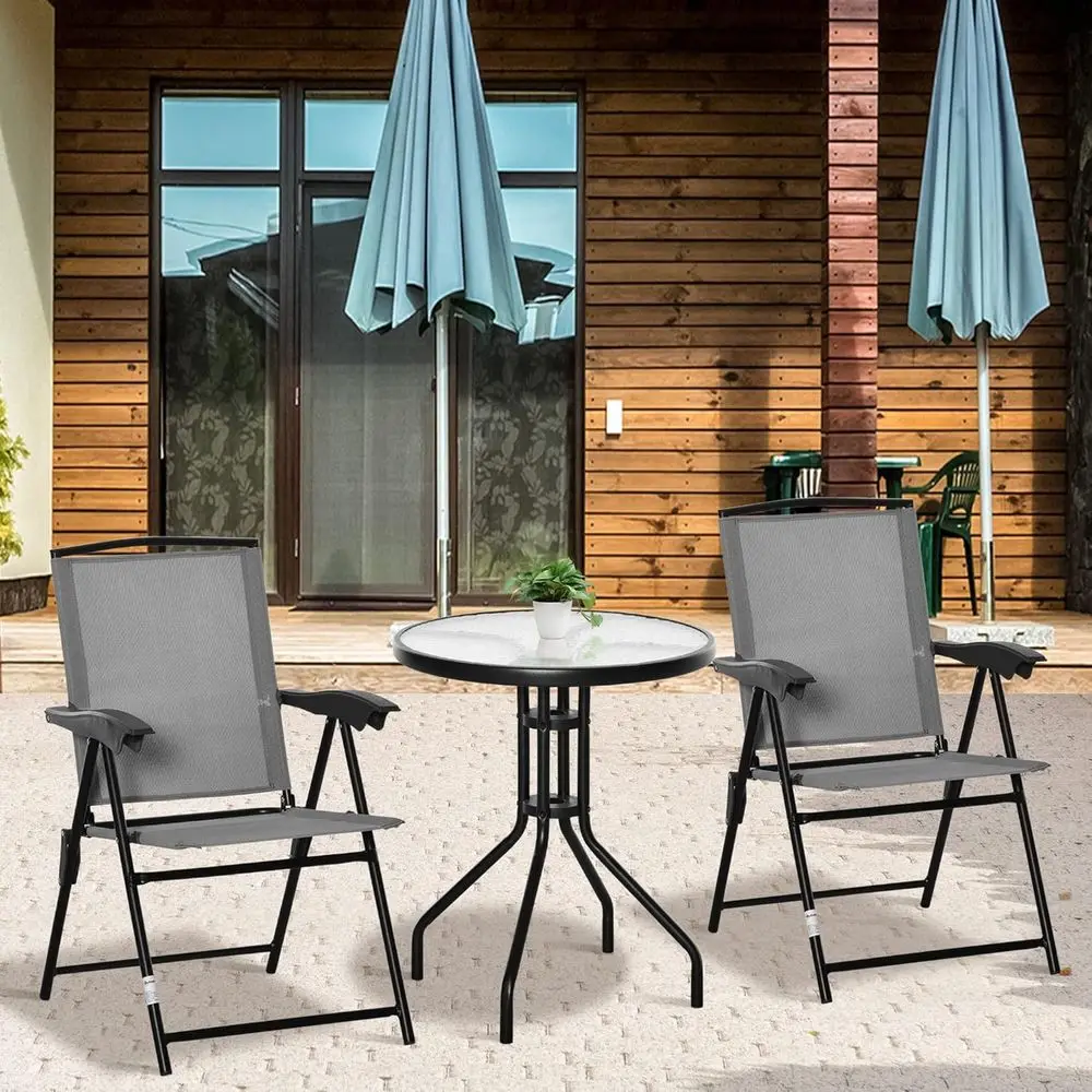 

Adjustable Patio Bistro Set with Round Dining Table in Grey