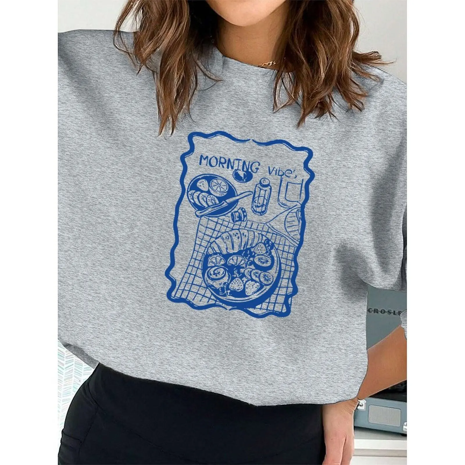 

Женские пуловеры с круглым вырезом и длинными рукавами, бархатная зимняя повседневная толстовка с интересным принтом еды, мода 2023 г.