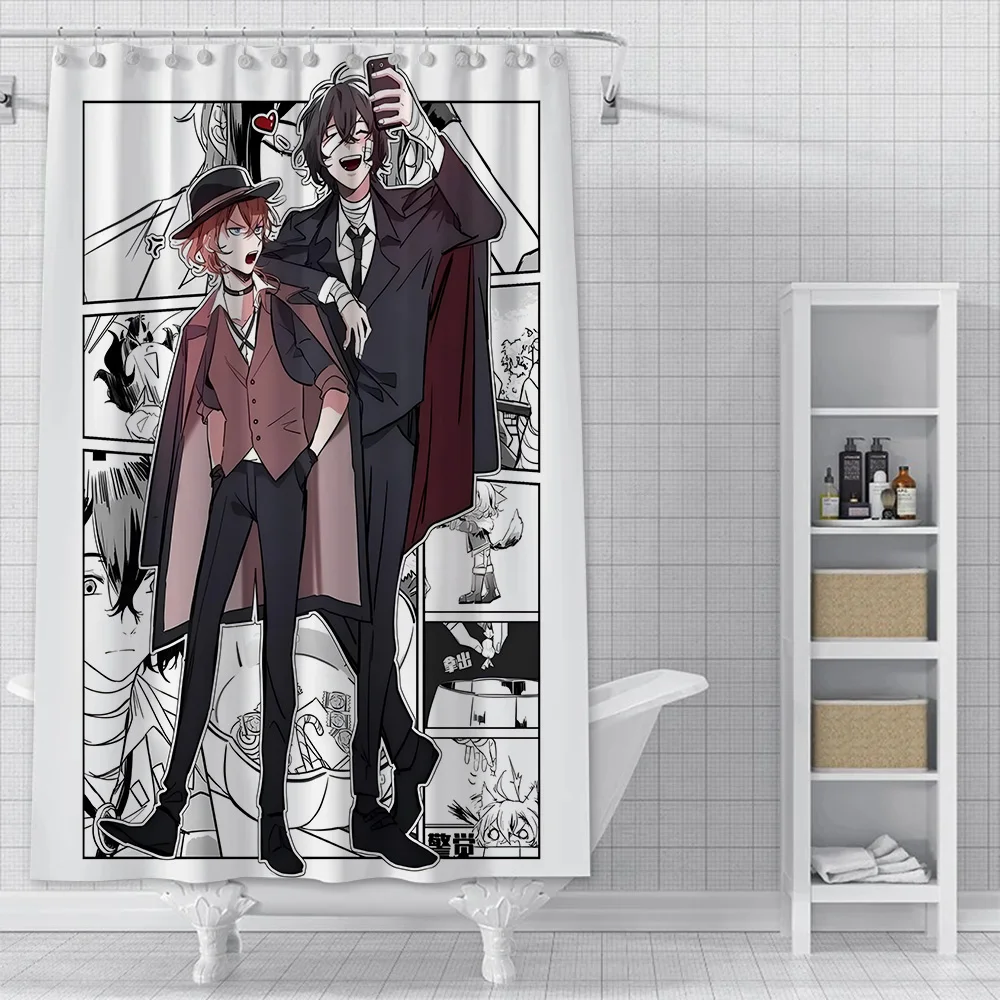 Bungo Stray Dogs Dazai Chuuya Anime Shower Curtain Waterproof Polyester Fabric Paint Bath Curtains Home Bathroom Decor Curtain