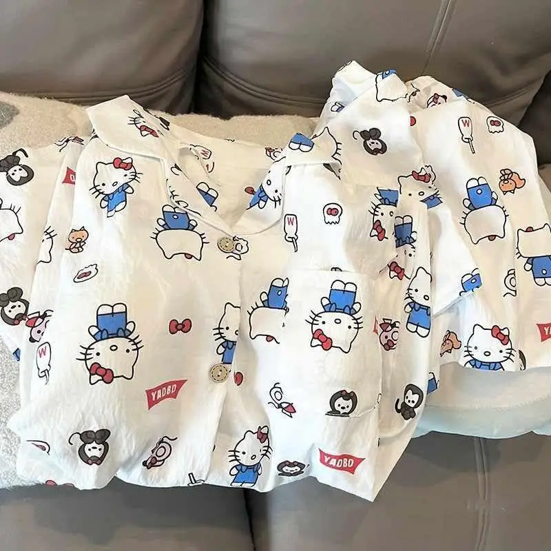 

Пижамный комплект Sanrio Hello Kitty с короткими рукавами и шортами, легкая домашняя одежда для женщин и студенток, летняя милая новая пижама, комплект для сна