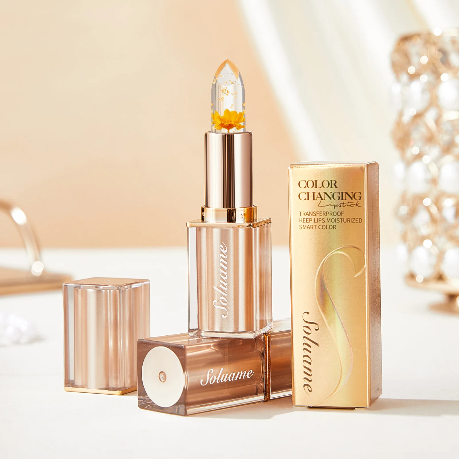 Crystal Flower Jelly Lippenbalsem, Magische Moisturizer Kleurveranderende Lipstick Langdurige Moisturizer Lipstick voor dagelijkse verzorging