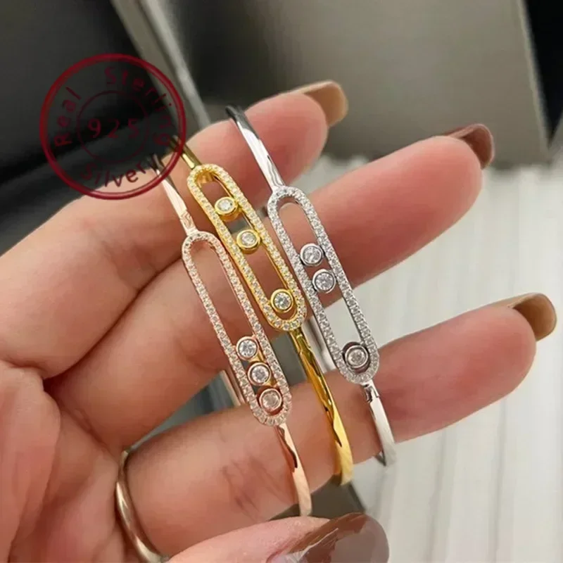 

Wholesale Jewelry2025 High Quality 925 Sterling Silver Slide 3 Zircon Bangle For Women Luxury Fine JewelryBirthday Party Essenti
