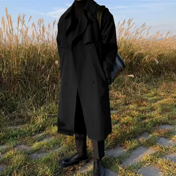 Trench Coat Brand New Spring Trench Korean Men's Fashion Overcoat Male Long Windbreaker Streetwear Men Coat Outer Wear Clothing 2