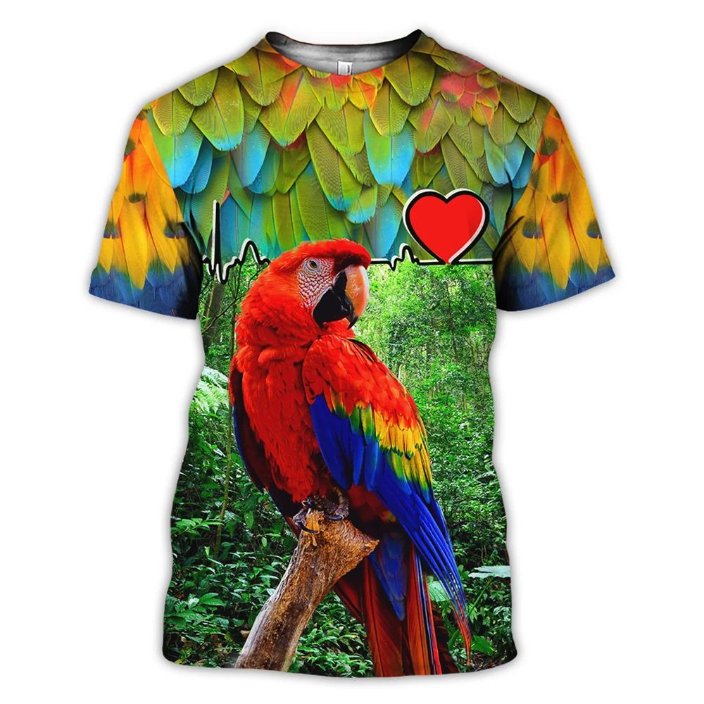 3d Tshirts For Men Vintage T-shirt Street Fashion Colorful Birds Printed Short-sleeved Loose Oversized Funny T-shirt Tops Tees