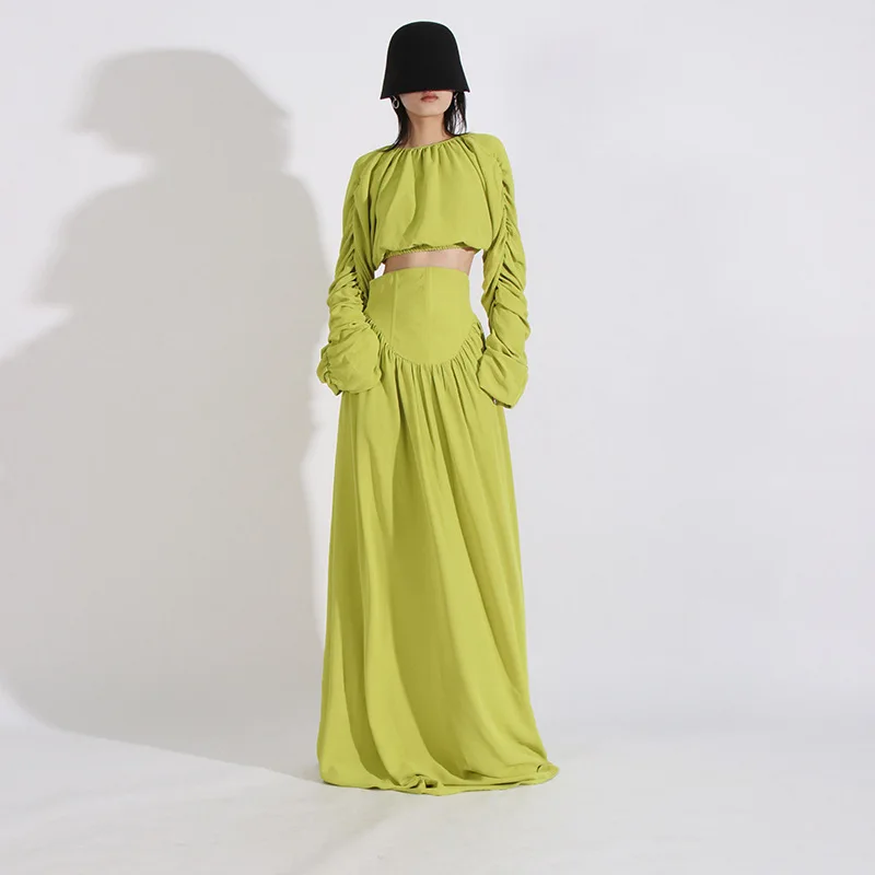 2026 Sommer Neue Damenmode: Nischen-Plissee-Midirock-Set mit hoher Taille in Unifarben – Zweiteiliges Set im französischen Stil – Detail 5