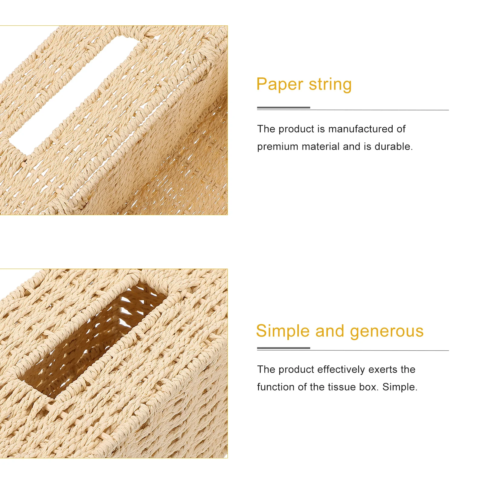 

1Pcs Delicate Woven Box Paper String Tissue Container Living Room Supplies Simple Generous Design Long-Lasting Color