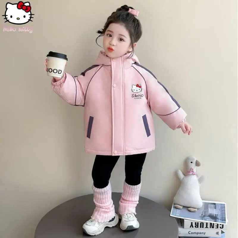 

Children's Warm Anime Cat Three In One Quilted Jacket Kawaii Winter New Girls Cartoon Thickened Hooded Coat Cotton Padded Jacket