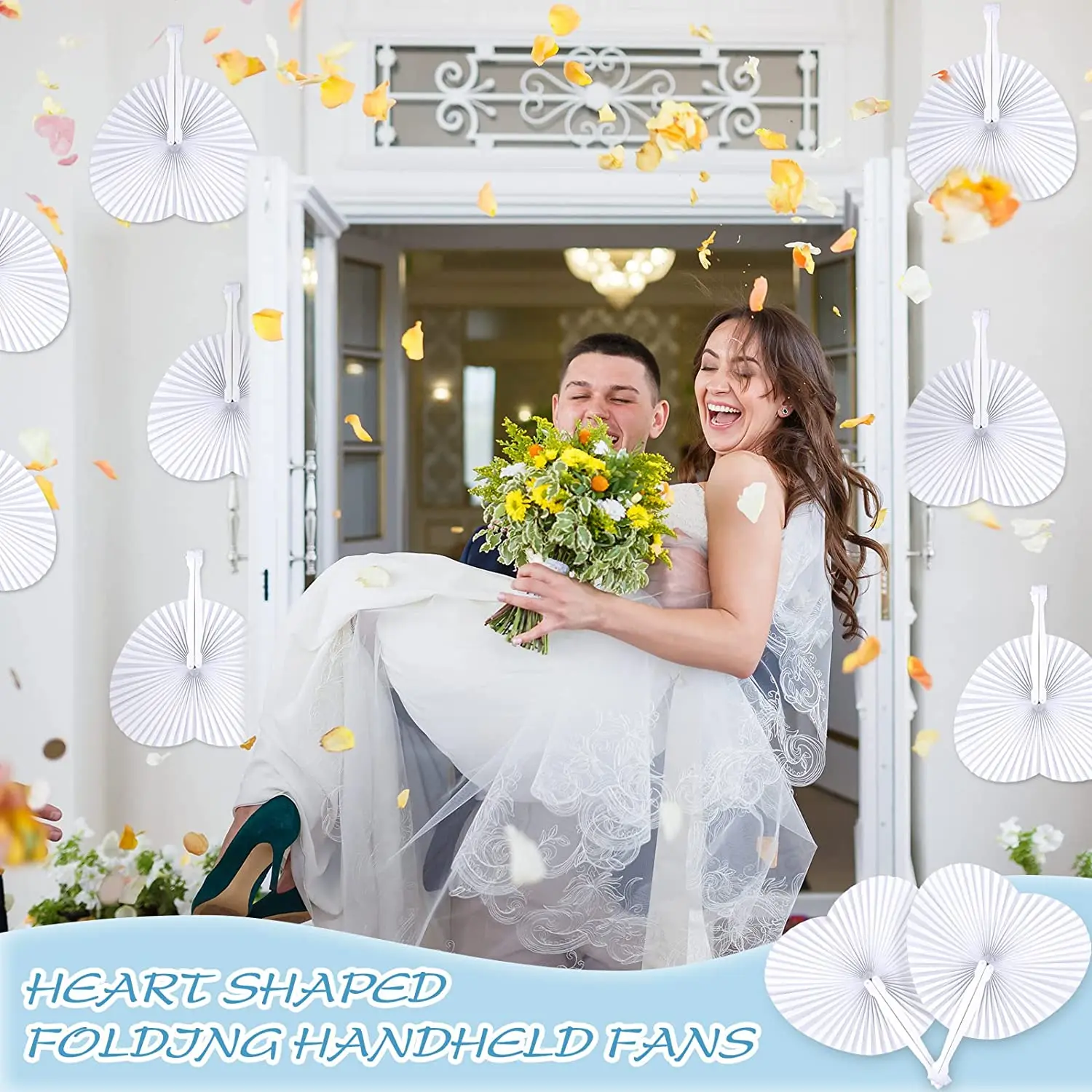 30/60/90 stücke Weiß Folding Fans Herzförmigen Fan Runde Akkordeon Papier Fans Hochzeit Feier Party Dekoration DIY Malerei