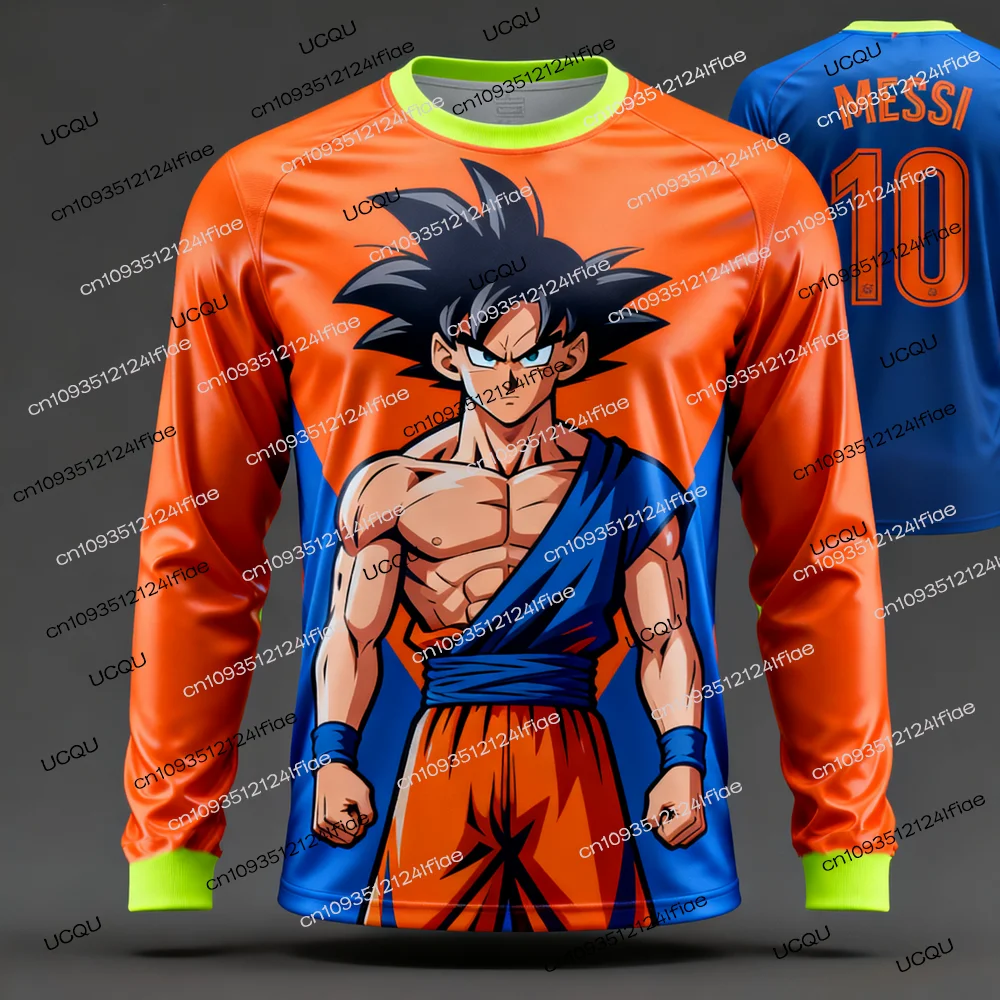 2025 ドラゴンボールZ キッズ秋用長袖Tシャツ、メッシ大人メンズ冬用サッカースポーツTシャツファン特別ジャージキット