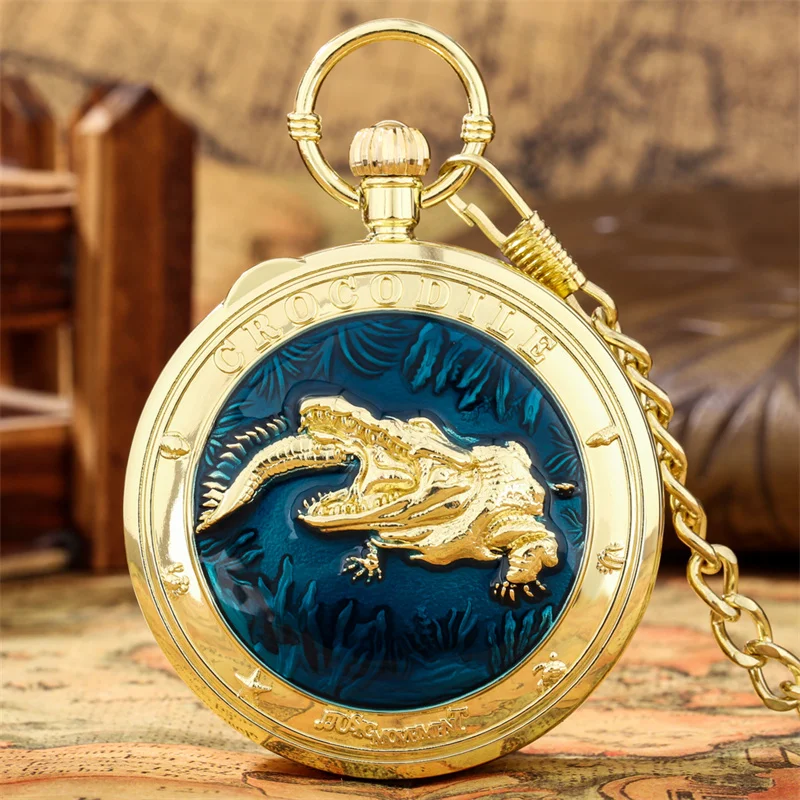 Mehrfarbige Krokodil-Taschenuhr mit Kette, Quarzwerk und Melodie aus dem Film „Castle in the Sky“ – Detail 6