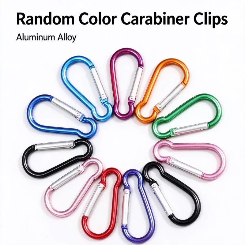 Aluminum Alloy Carabiner Clips, D Shape Spring Loaded Hook Keychain Buckle Random Color for Camping Hiking Backpack DIY Crafts