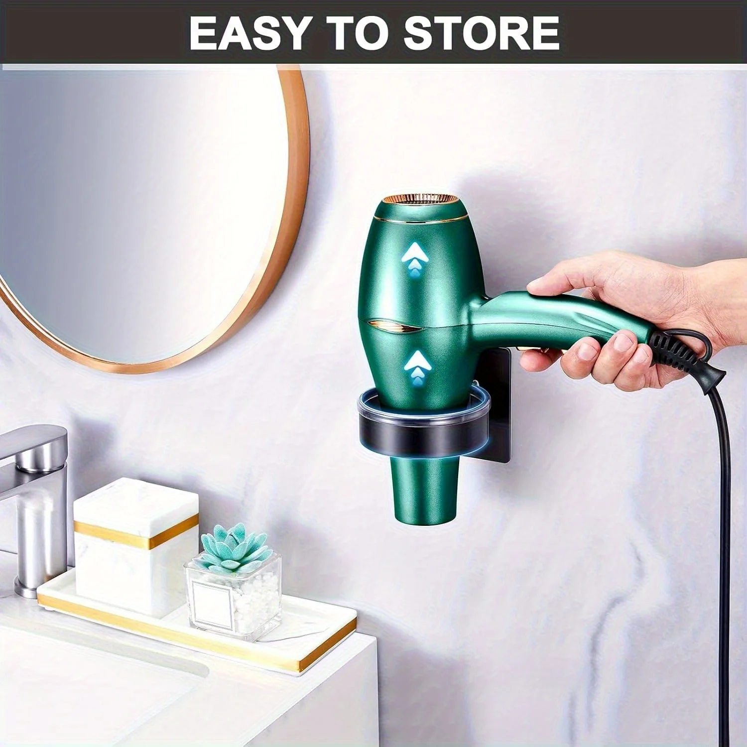 Soporte para secador de pelo de pared sin taladro - organizador de baño con múltiples ganchos, almacenamiento que ahorra espacio, Navidad