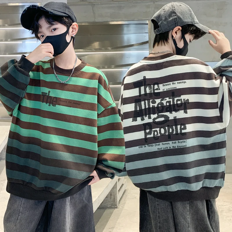 

Korean Boys Striped Fashion Sweatshirts New Children Clothing Trendy Big Kids Spring Autumn Hoodies Teenager Casual Pullovers