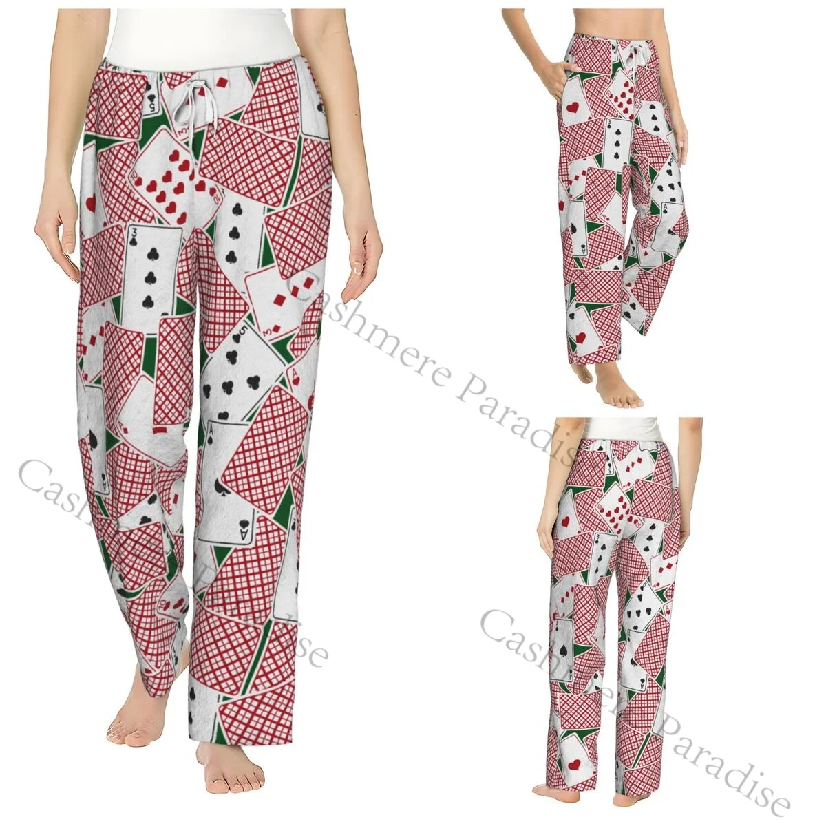 女性用ポーカーフランネルパジャマパンツ-ソフトで暖かいスリープパンツ-ウエストバンドに伸縮性があります