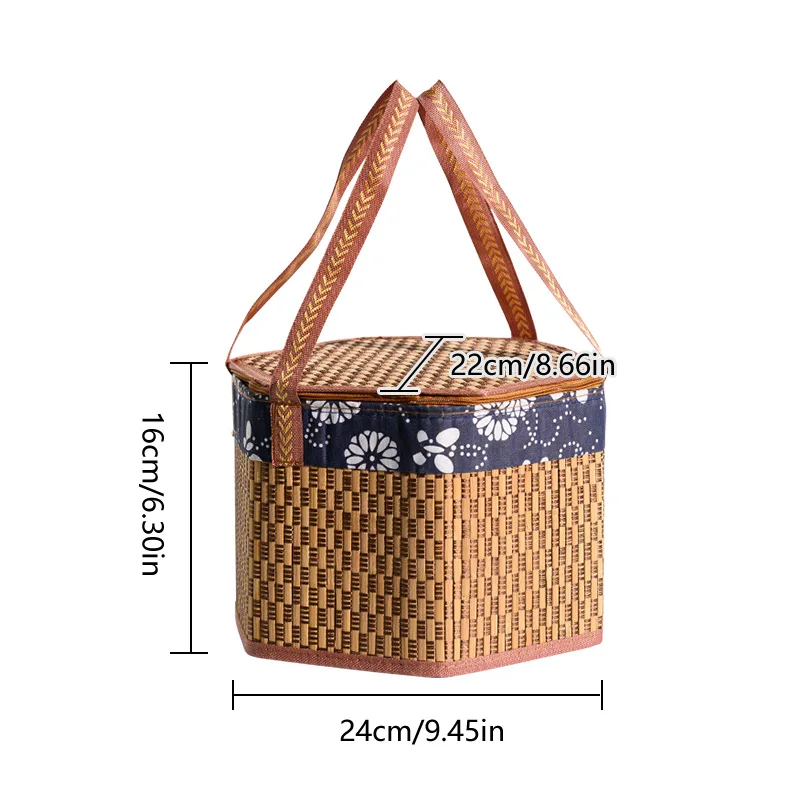 Hand-woven Bamboo Basket Storage Box With Handle Camping Woven Storage Tools Home Portable Travel Outdoors Picnic Baskets