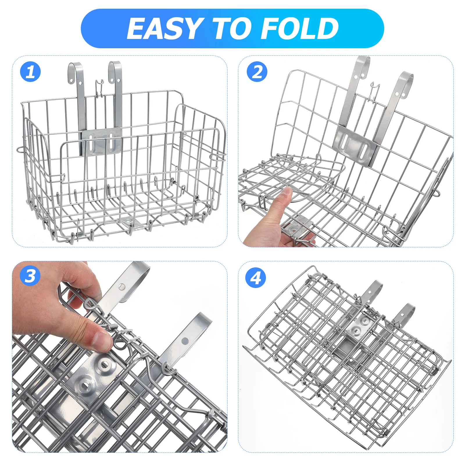 

Bicycle Rear Basket Silver Foldable Metal Wire Bike Storage 34x20x23cm Detachable Iron Handlebar Mount Adult Bikes Large