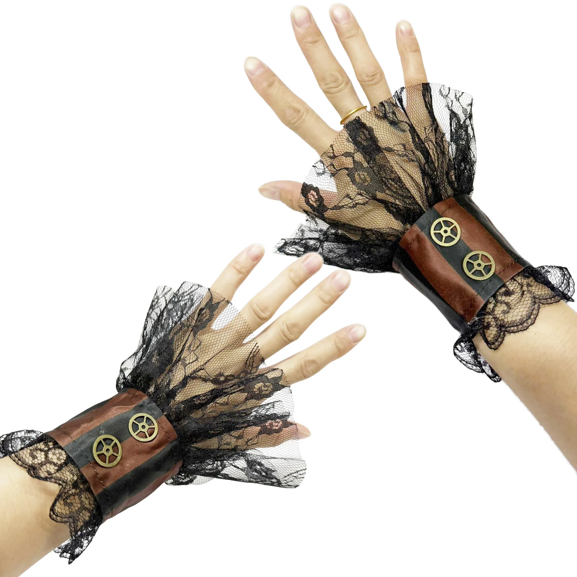 Gothic Style Personalised Mesh Half-sleeve Wristbands Holiday Performance Costume Accessories Gloves Sleeve Decoration