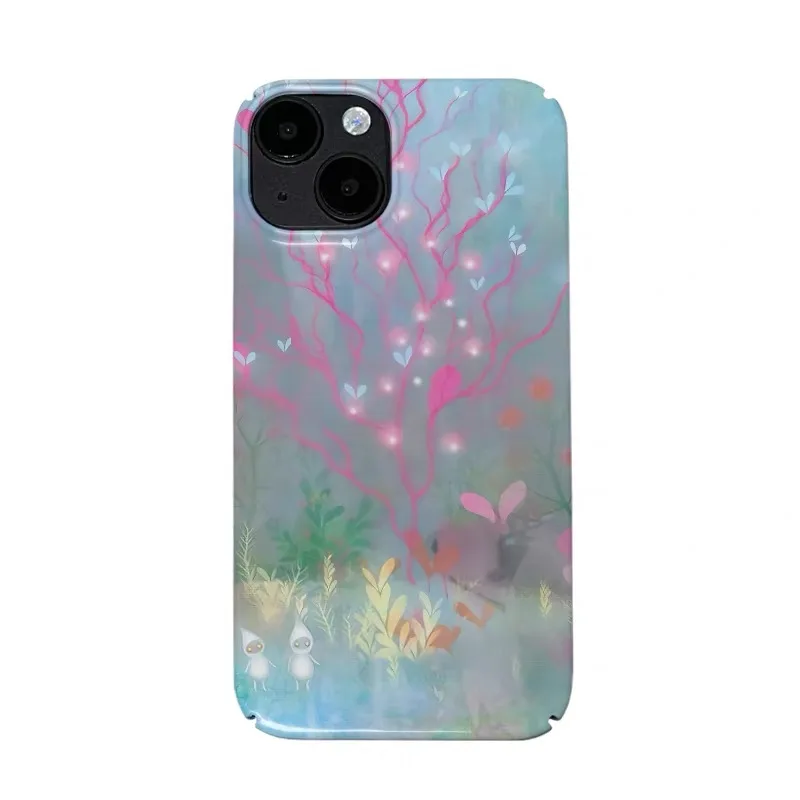 

Ins Korean Pink Purple Flower Tree Art Case for IPhone 16 15 14 13 Pro Max 12 Mini 11 Pro 16 Plus XR Shockproof Ultra Thin Cover