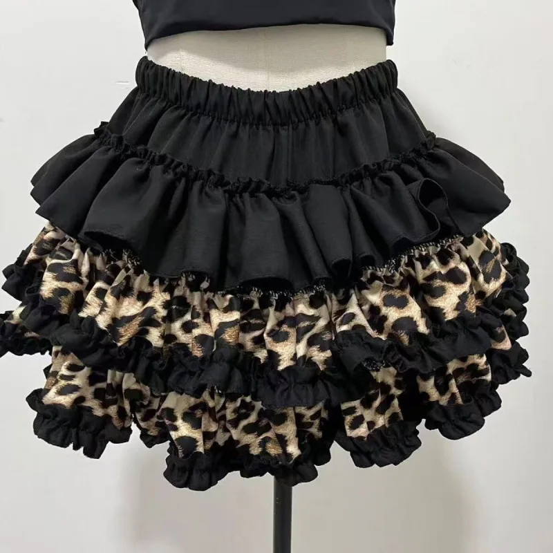 

Leopard Print Cake Millennial Y2K Spice Girl Tutu Skirt Splicing Skirt High Waist Skirt