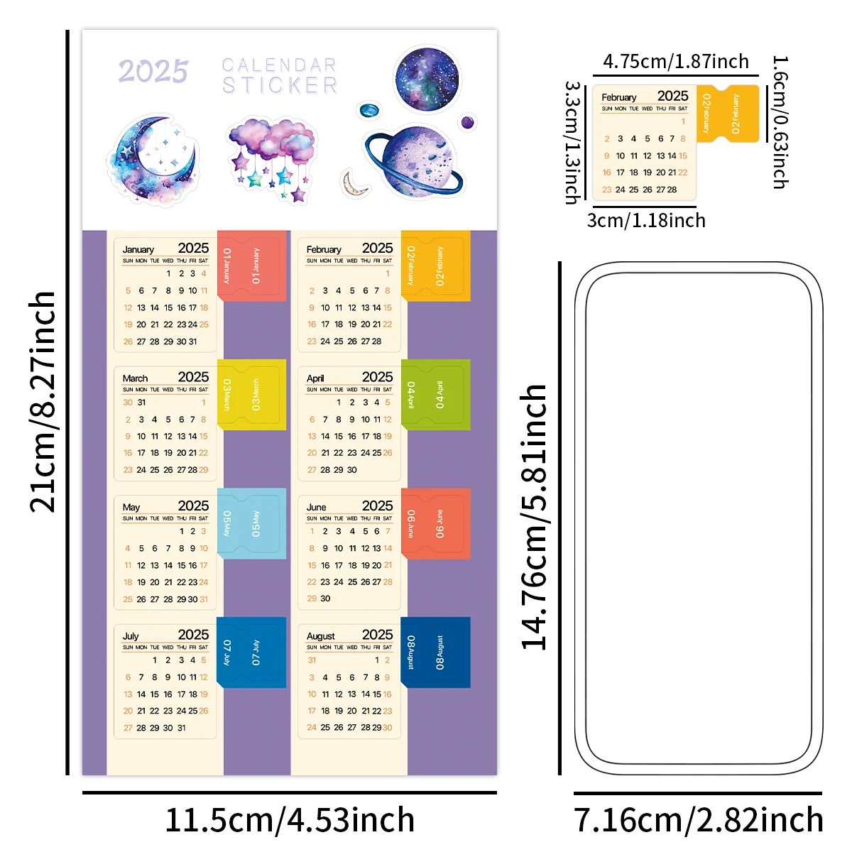 2025 Calendar Index Stickers Mini Calendar Sticker Monthly Daily Planner Notebook Index Stickers Bookmark Journal Index Tabs