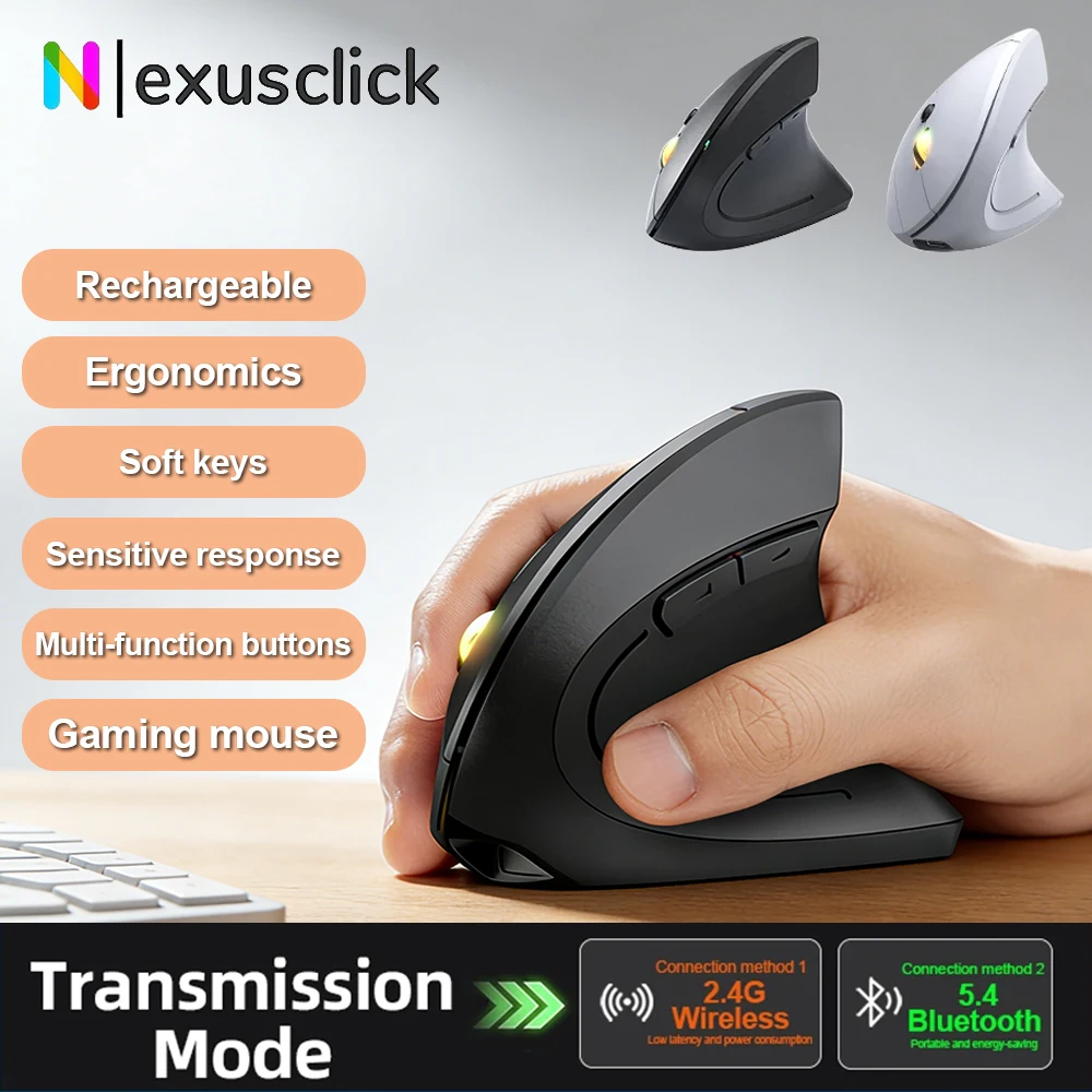

Mouse Wireless Bluetooth Vertical Mouse Ergonomic Rechargeable 1600DPI Optional Portable Gaming Mouse for Mac Laptop PC Computer