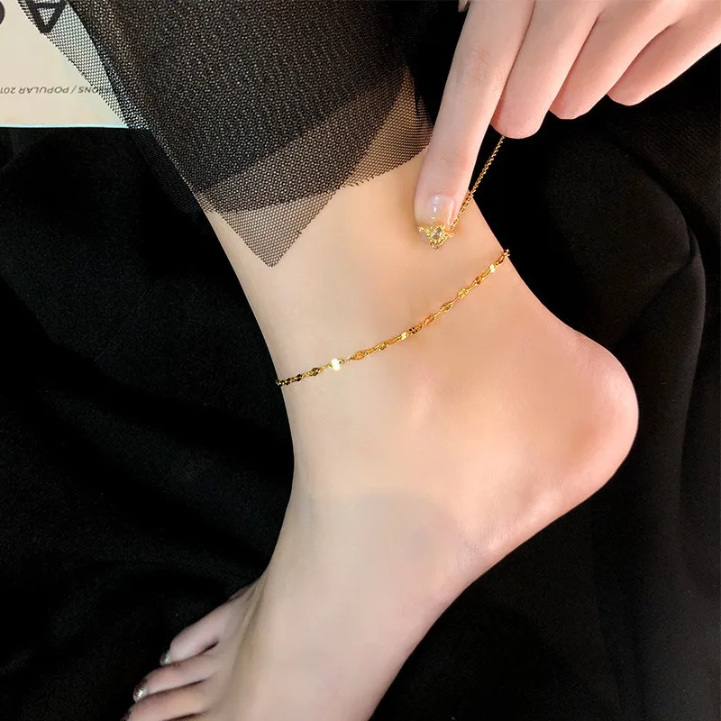 Stainless Anklets Women Metal Gold Color Charm Anklets Beach Barefoot Sandal Foot Jewelry Waterproof Accessories Femme Gifts