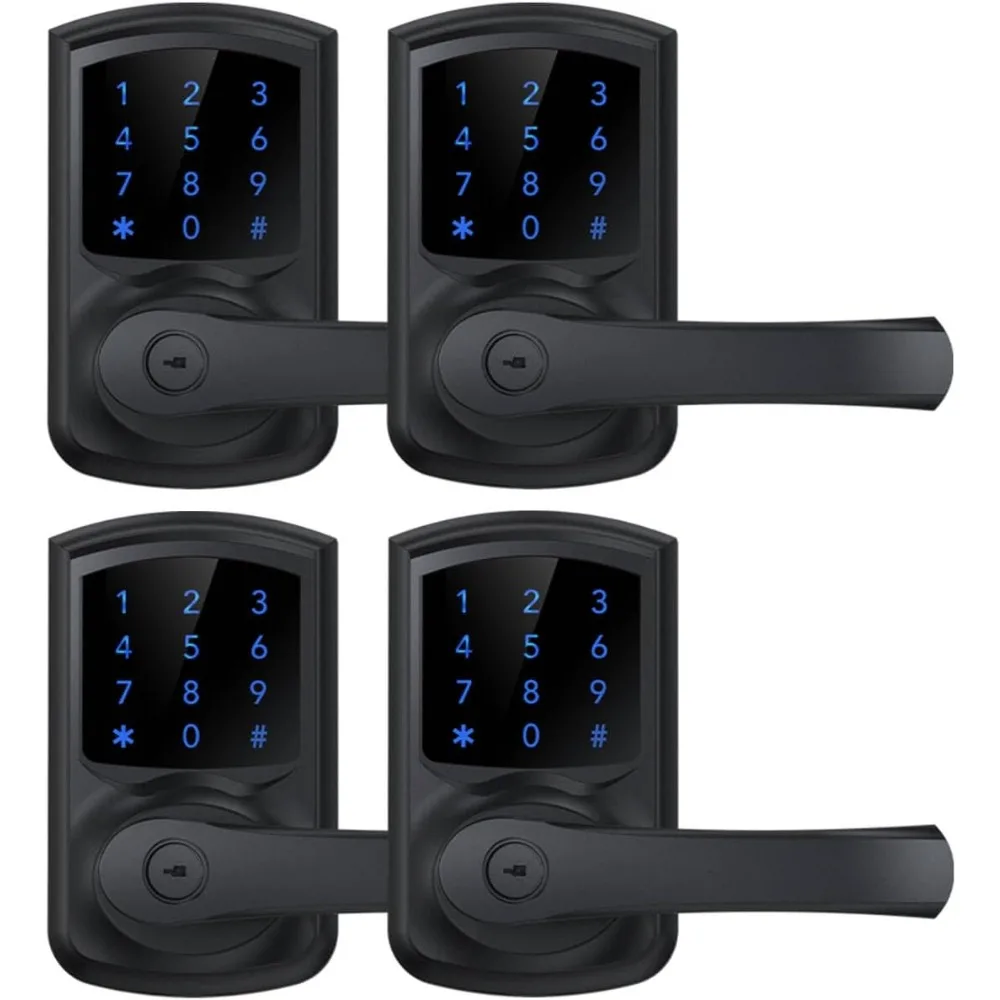 Keyless Entry Door Lock with Keypad and Handle for Front Doors, Touchscreen, Anti-peep Password, Auto-Locking, Matte Black 4 Pac