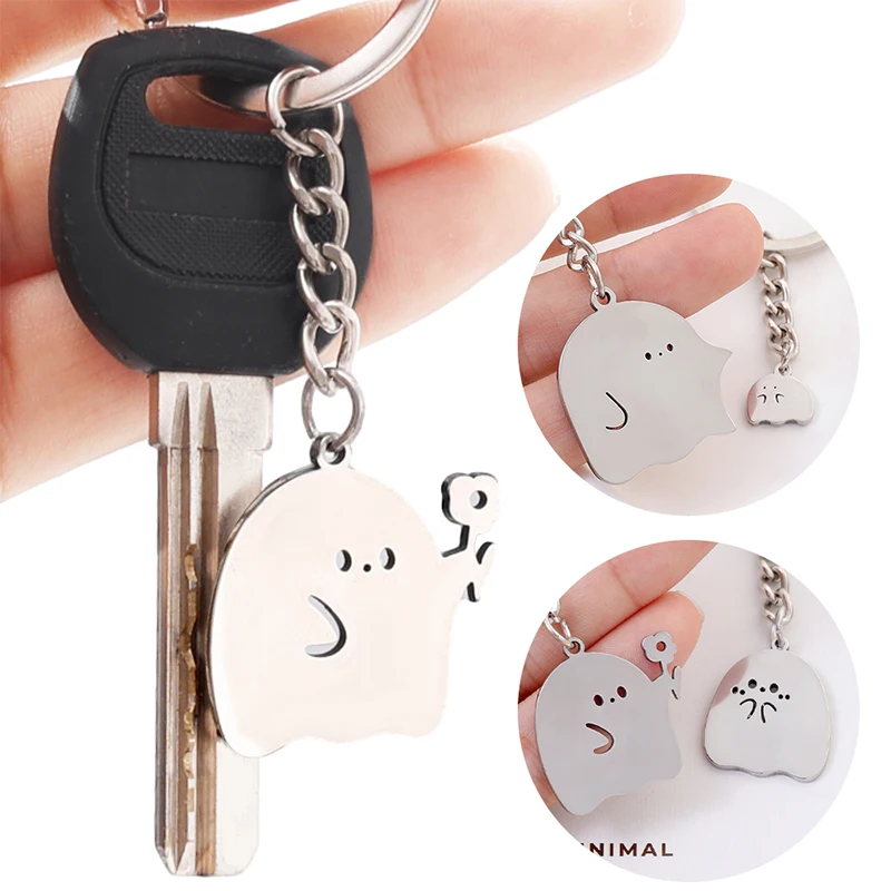 2pcs Cute Cartoon Ghost Key Chains Metal Bag Car Keychain Funny dumpling Pendants Couple Lovers Friends Gifts Keyring Women Men