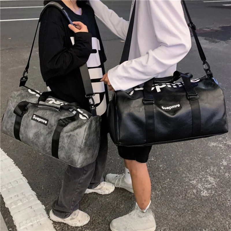 多機能フィットネスヨガバッグ、短期旅行用拡張可能キャリーオン、女性用スポーツバッグ、乾湿分離、pu素材トラベルバッグ