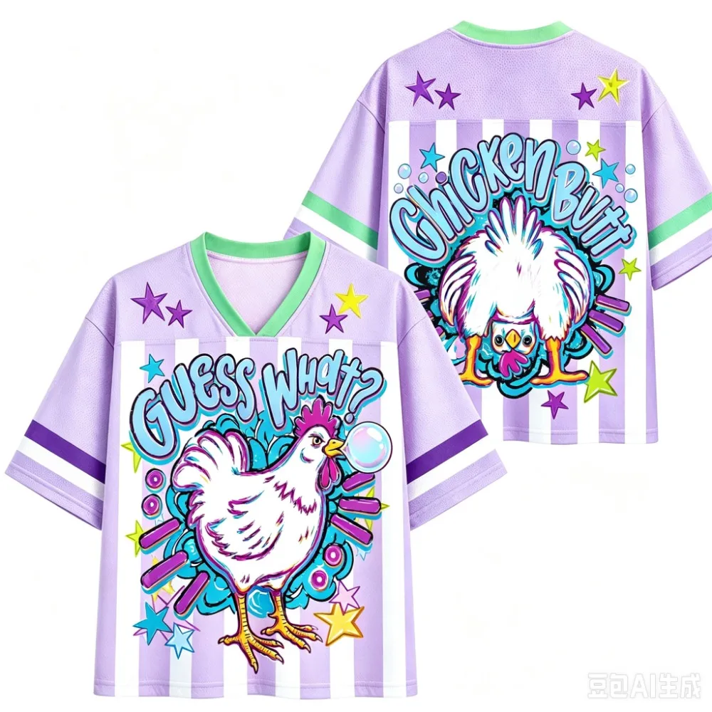 Doodle Chicken 3D Print Men Women V-neck T-Shirt Comfortable Breathable Quick-Dry Outdoor Sports Y2K Style Parent-Child Clothing