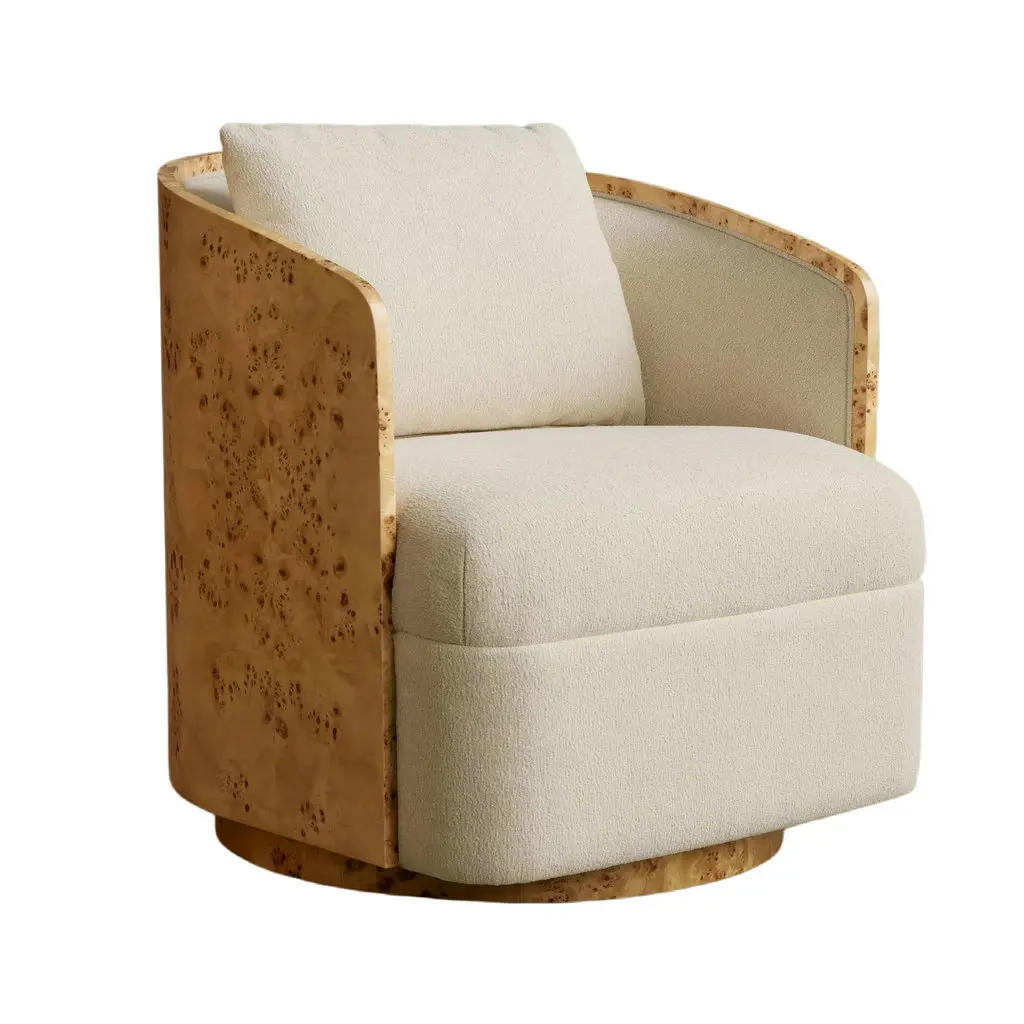 

#Modern Luxury Living Room Comfort.swivel Accent Sofa Chair 60cm Wide Burl Veneer Wooden Baroque Endara Armchair for Restaurant