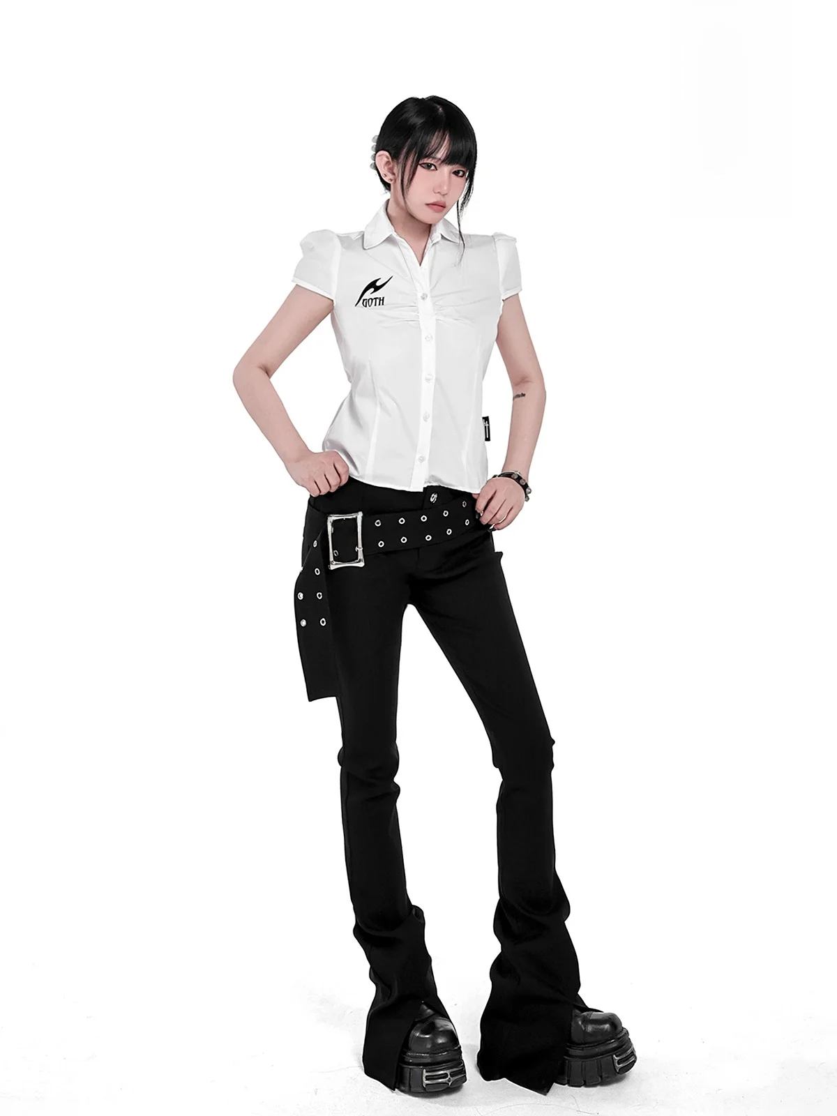 

YUBABY Punk Sle Высокоэластичные плиссированные расклешенные облегающие джинсы с низкой талией и широкими штанинами Street Sle Длинные брюки для женщин